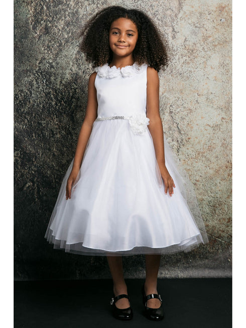 Petite Adele Little Girls White Chiffon Floral Brooch Flower Girl Dress 2-6 - SophiasStyle.com